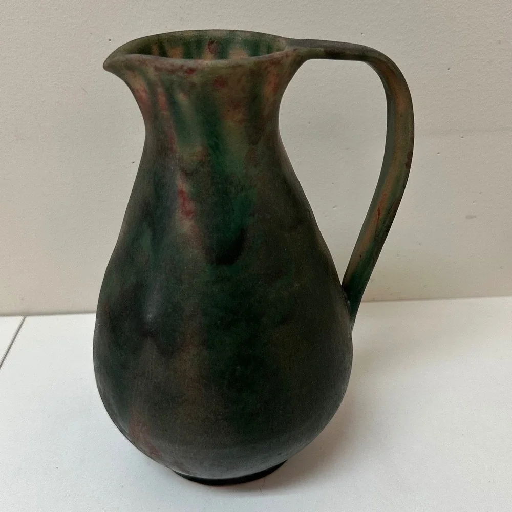 Jasba Keramik West German Art Pottery Ewer Pitcher Green Matte Glaze 1545B 10in